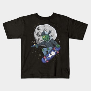 alien skateboarding in space hoodie and Kids T-Shirt